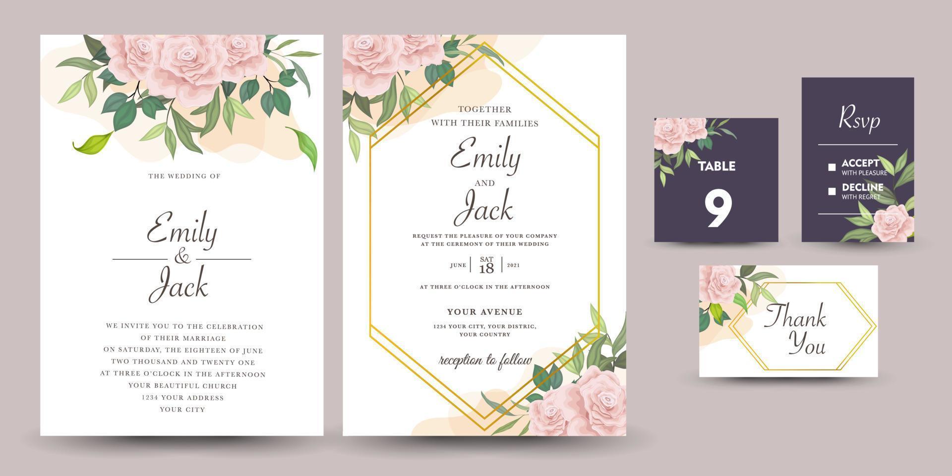 invitation de mariage avec un beau fond floral vecteur