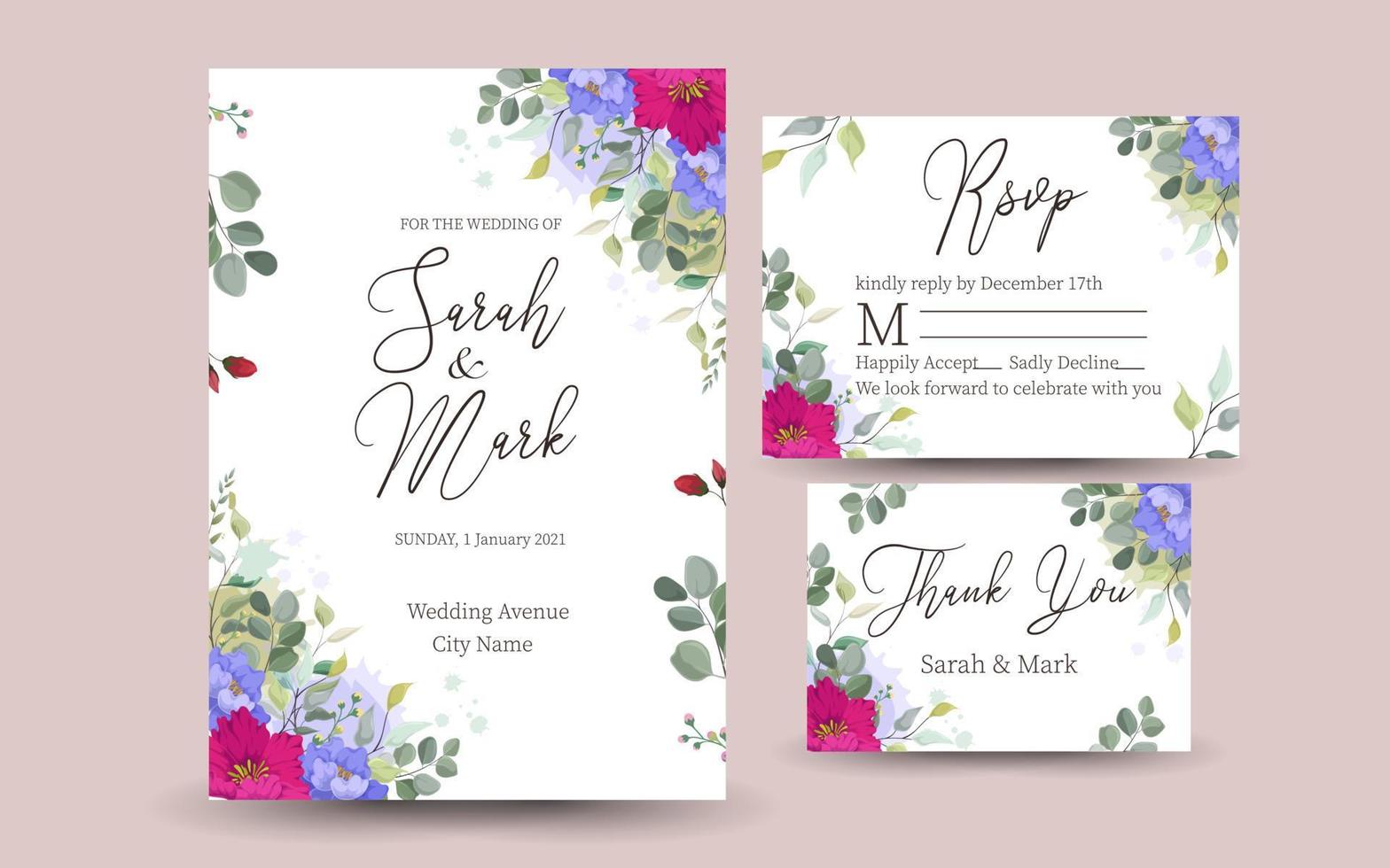 belle invitation de mariage avec fond floral vecteur