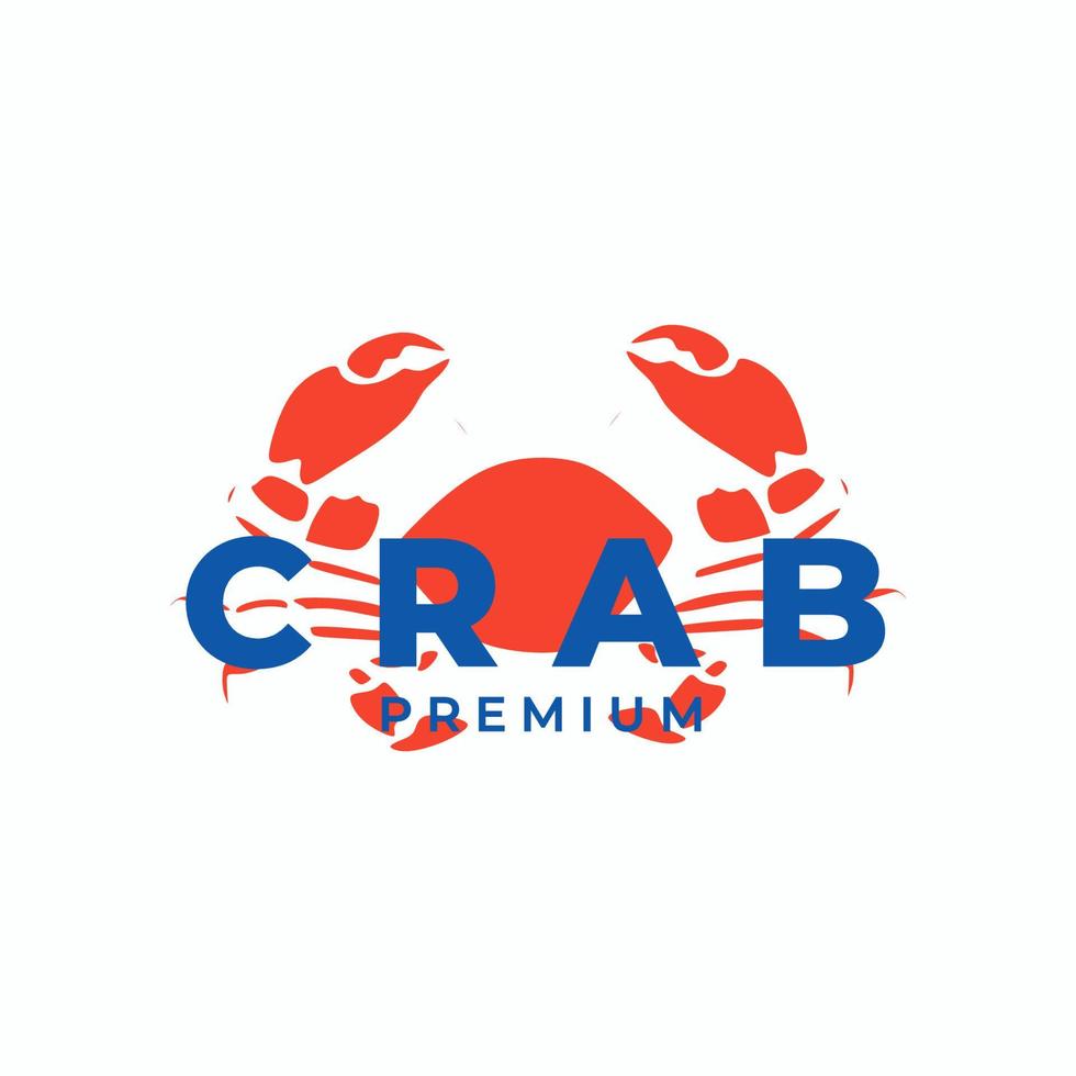 illustration simple de crabe rouge avec logo vectoriel de typographie bleue