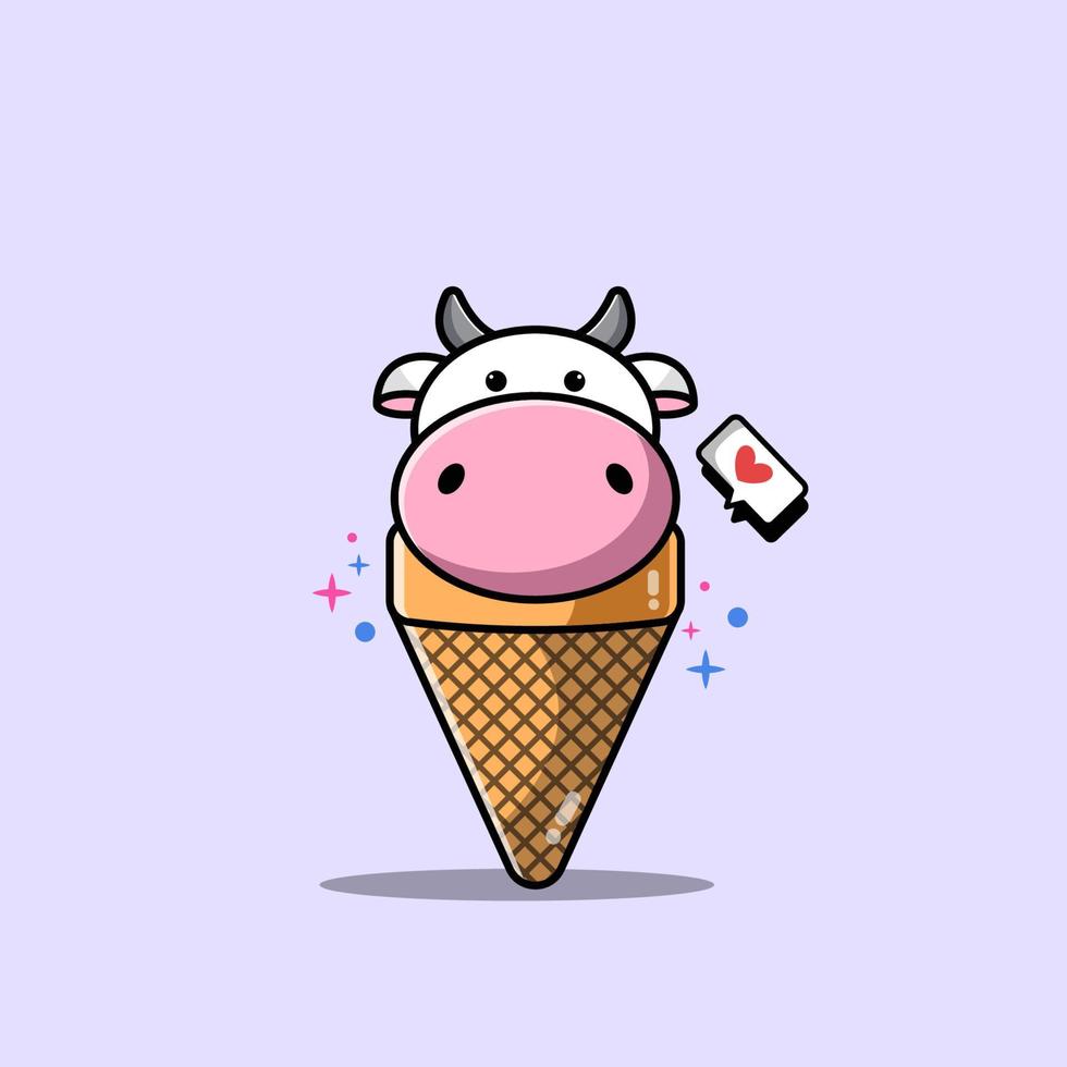 illustration de crème glacée de vache avec symbole d'amour vecteur