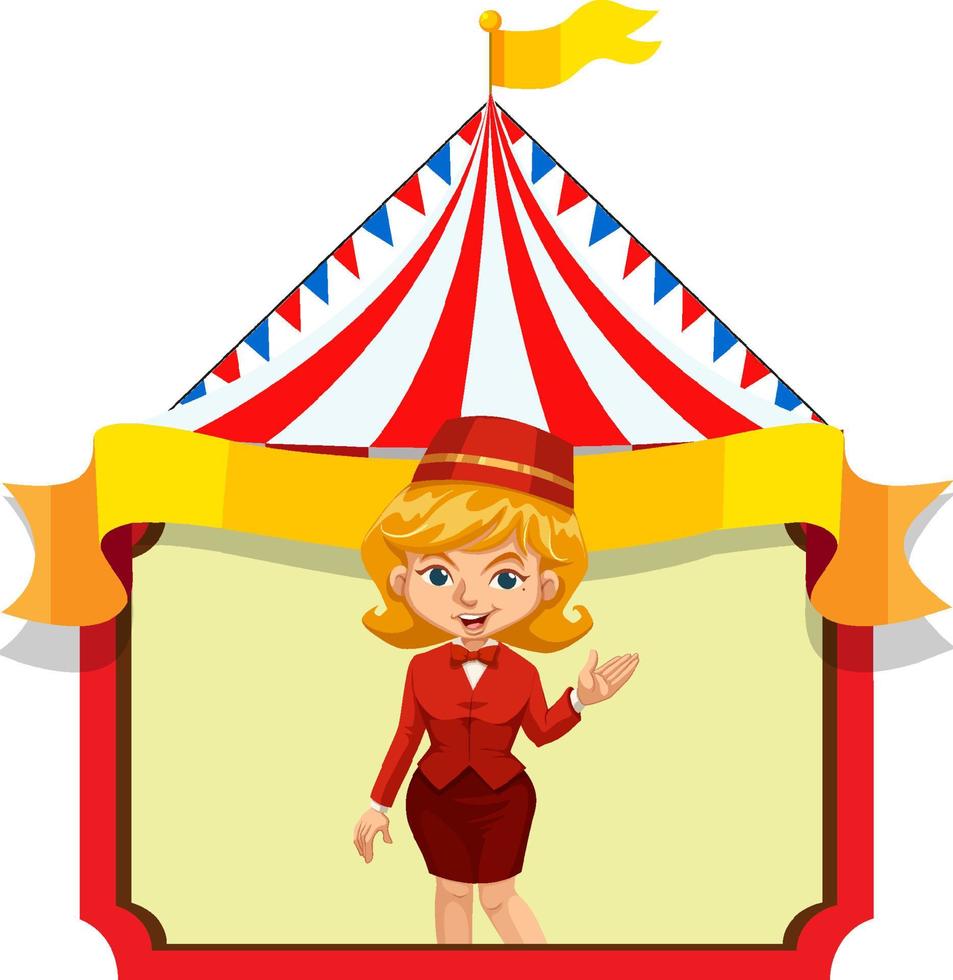 fille heureuse en costume de cirque sur la bannière vecteur