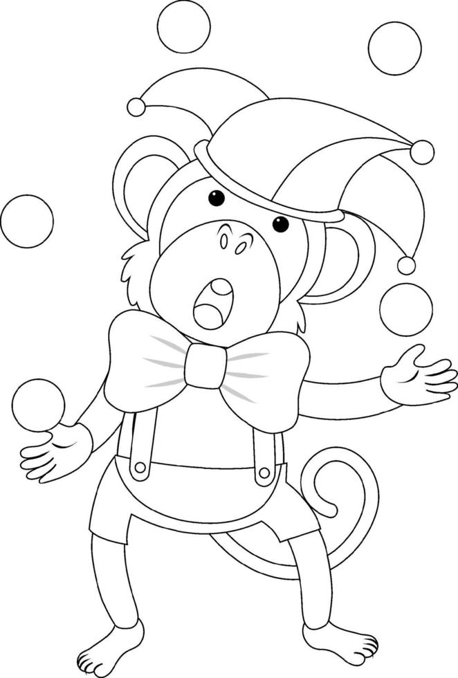 contour de doodle de singe clown à colorier vecteur