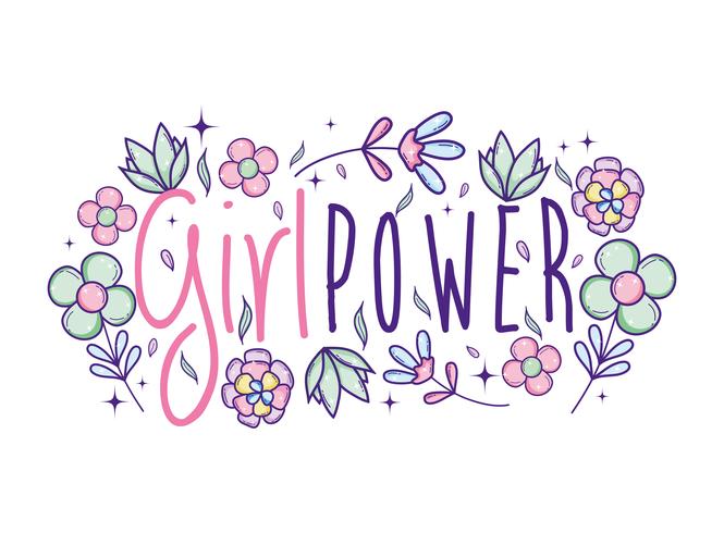 Girl power dessins animés mignons vecteur