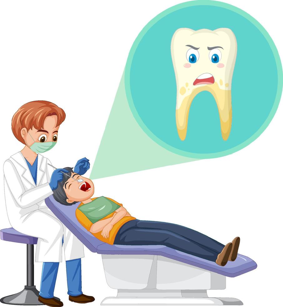 Dentiste homme examinant les dents du patient sur fond blanc vecteur