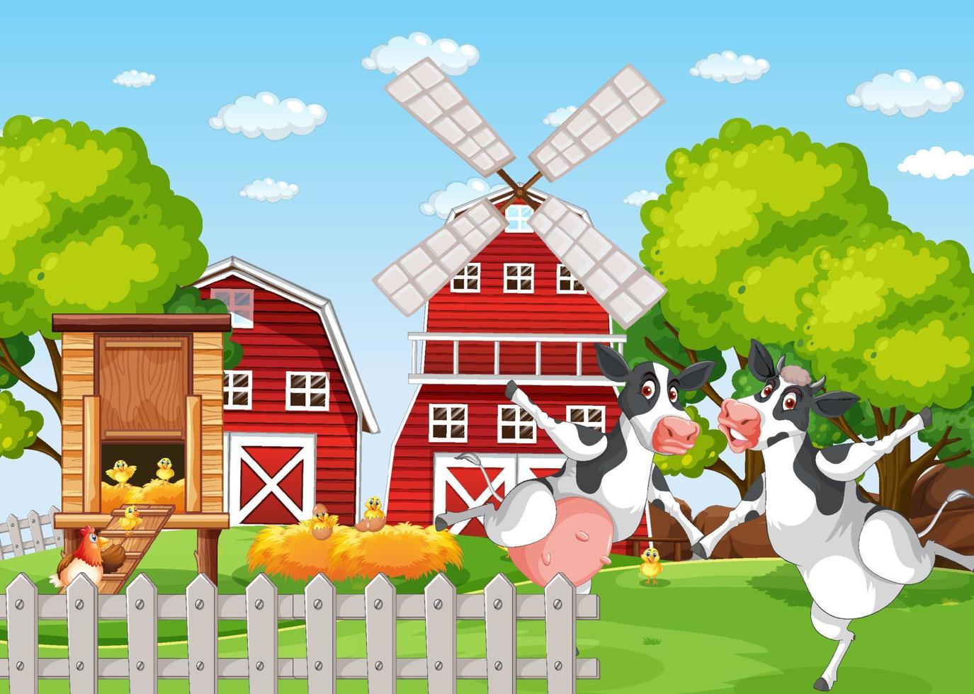 scène avec des animaux de la ferme à la ferme vecteur
