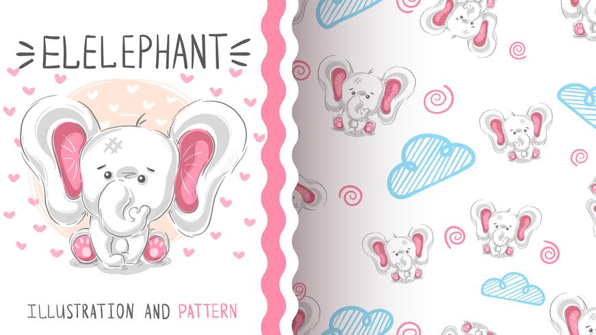 Éléphant en peluche mignon - modèle sans couture vecteur