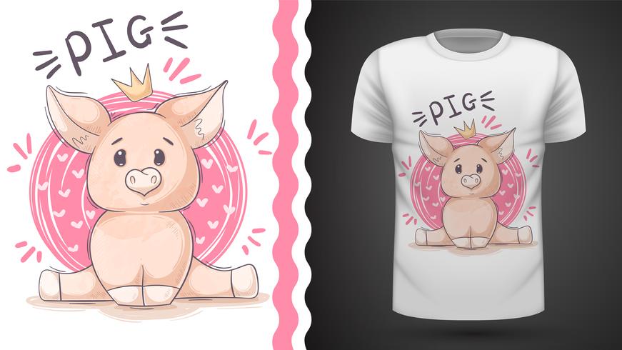 Tee-shirt cochon mignon, cochon - idée de l&#39;impression vecteur