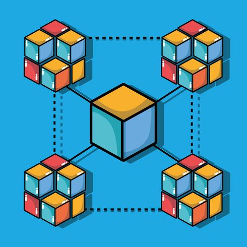 technologie de sécurité numérique cubes blockchain vecteur