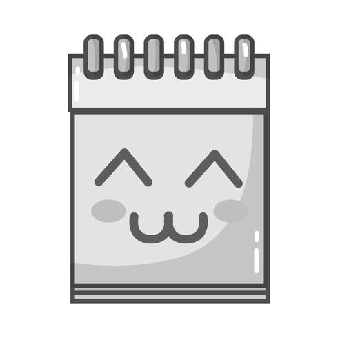 Outil de cahier heureux et mignon en niveaux de gris kawaii vecteur