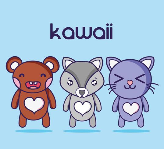 kawaii mignons animaux fait face à l&#39;expression vecteur