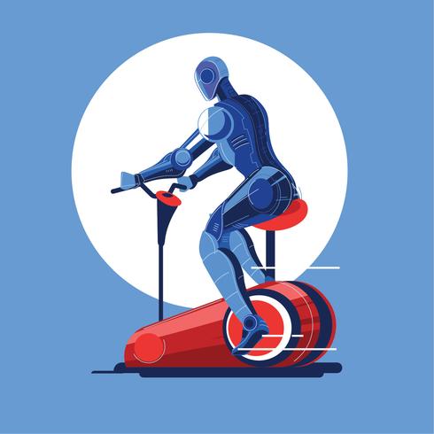 Illustration de robots sur des vélos pour le sport en salle de sport vecteur