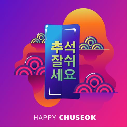 Happy Chuseok Day ou mi festival d&#39;automne. Illustration vectorielle de fête des récoltes coréenne vacances. Mots en coréen signifiant bon moment pour Chuseok vecteur