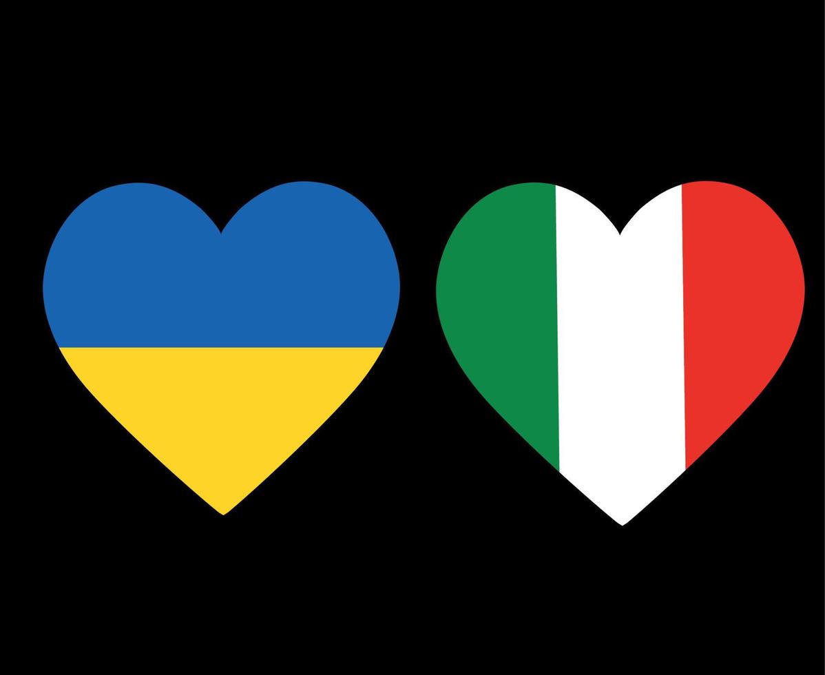 drapeaux de l'ukraine et de l'italie emblème national de l'europe icônes de coeur illustration vectorielle élément de conception abstraite vecteur