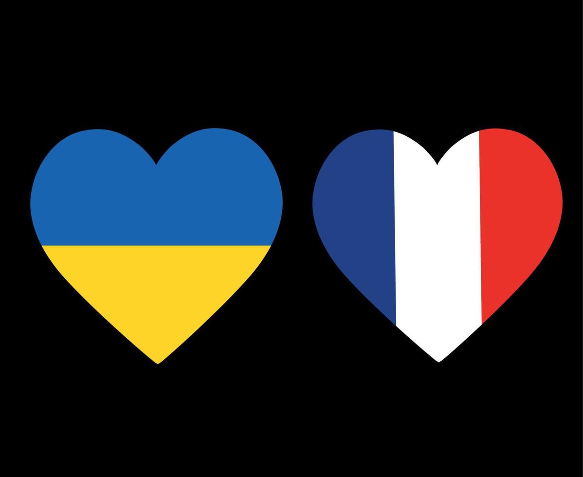 drapeaux de l'ukraine et de la france emblème national de l'europe icônes de coeur illustration vectorielle élément de conception abstraite vecteur