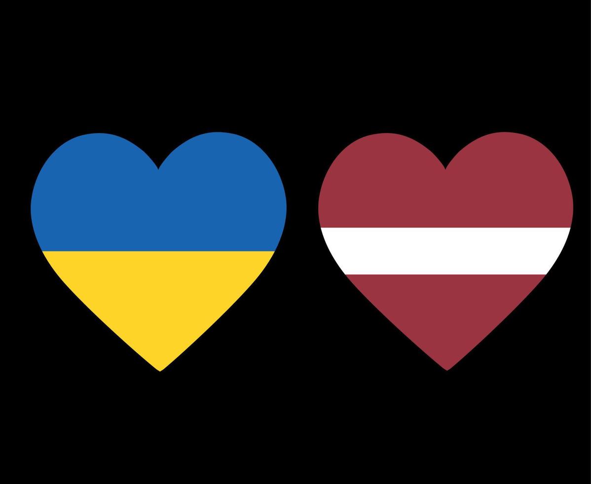drapeaux de l'ukraine et de la lettonie emblème national de l'europe icônes de coeur illustration vectorielle élément de conception abstraite vecteur