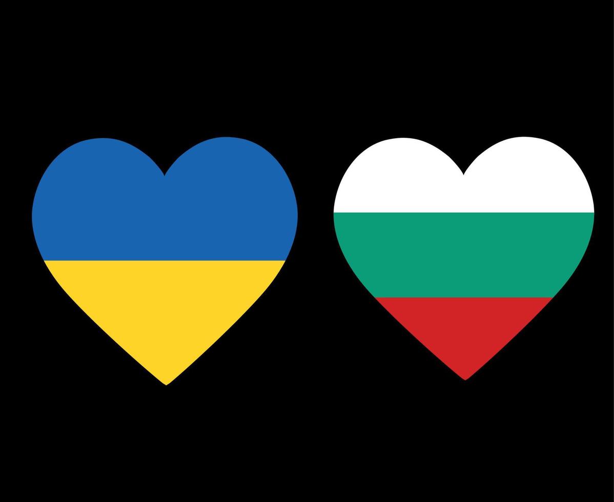 drapeaux de l'ukraine et de la bulgarie emblème national de l'europe icônes de coeur illustration vectorielle élément de conception abstraite vecteur