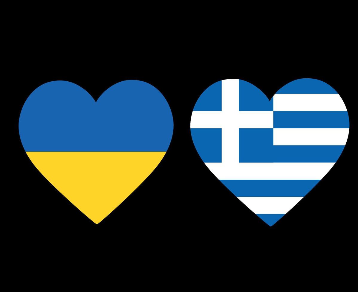 drapeaux de l'ukraine et de la grèce emblème national de l'europe icônes de coeur illustration vectorielle élément de conception abstraite vecteur