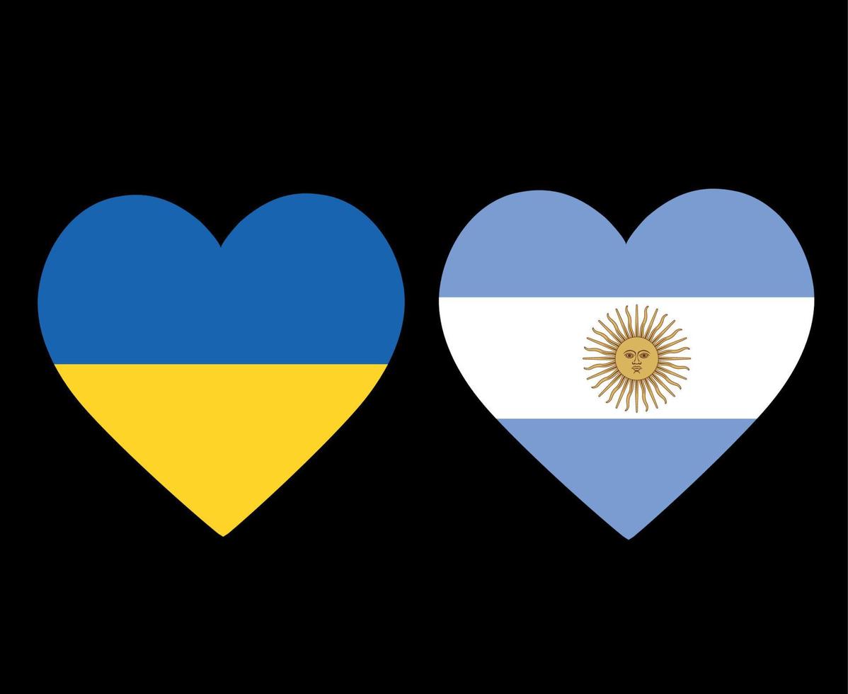 drapeaux de l'ukraine et de l'argentine europe nationale et emblème latin américain icônes de coeur illustration vectorielle élément de conception abstraite vecteur