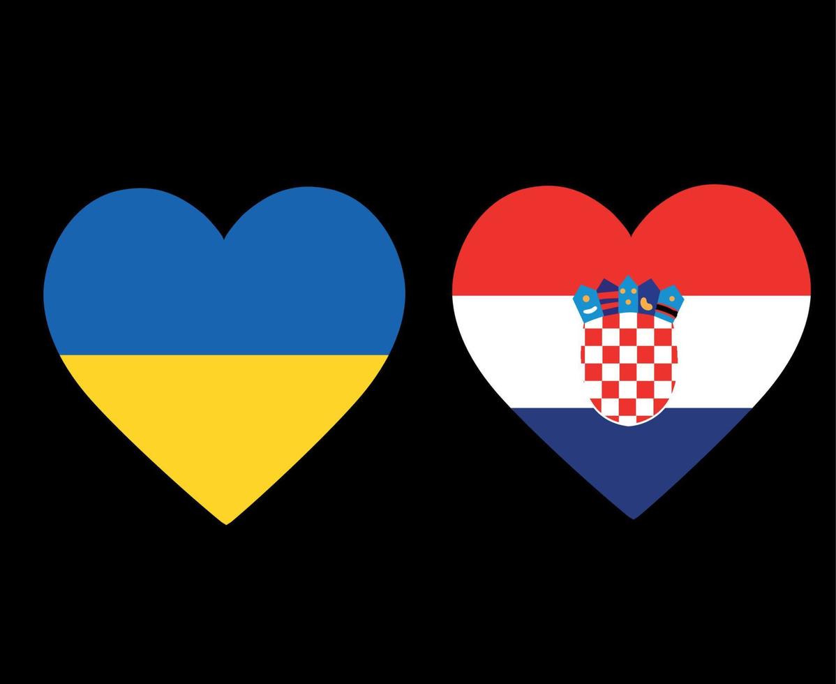 drapeaux de l'ukraine et de la croatie emblème national de l'europe icônes de coeur illustration vectorielle élément de conception abstraite vecteur