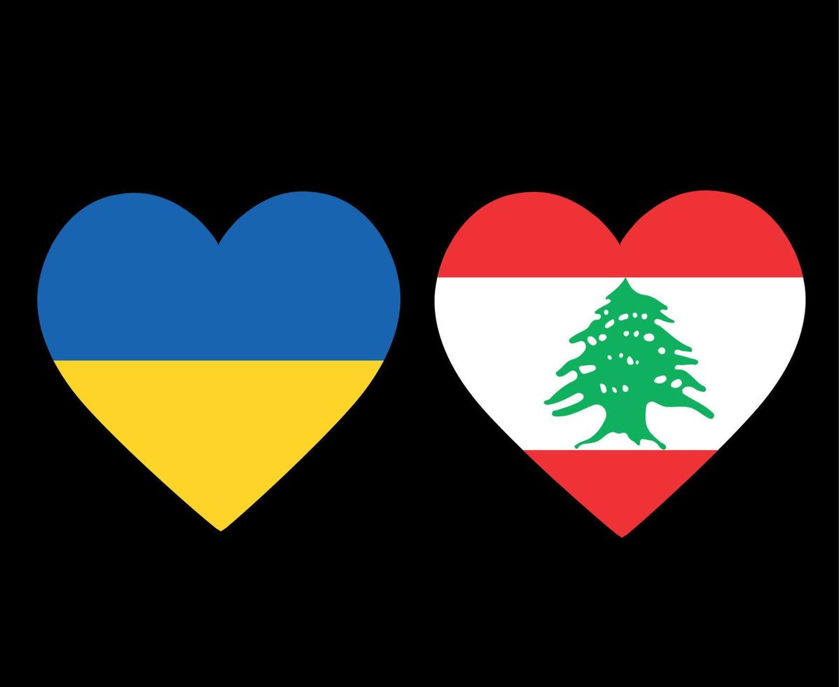 drapeaux de l'ukraine et du liban emblème national de l'europe et de l'asie icônes de coeur illustration vectorielle élément de conception abstraite vecteur