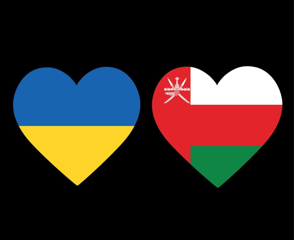 drapeaux de l'ukraine et de l'oman emblème national de l'europe et de l'asie icônes de coeur illustration vectorielle élément de conception abstraite vecteur