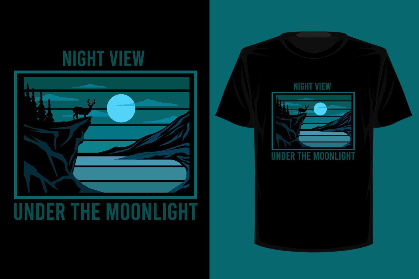 vue de nuit sous la conception de t-shirt rétro vintage au clair de lune vecteur