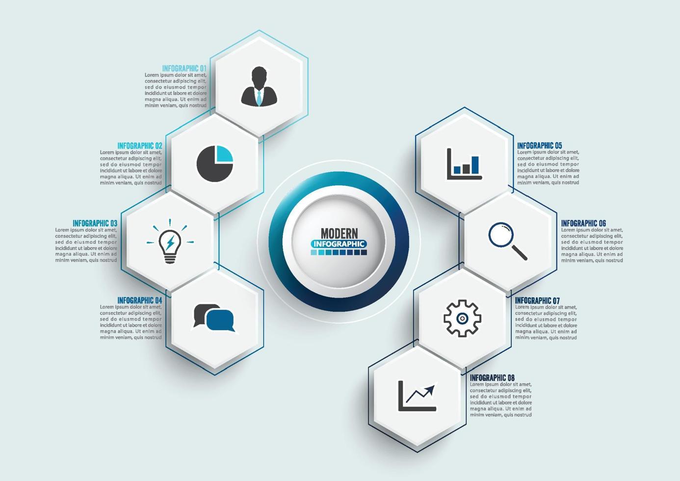 modèle infographique de vecteur avec étiquette en papier 3d, cercles intégrés. concept d'entreprise avec 8 options. pour le contenu, le diagramme, l'organigramme, les étapes, les pièces, les infographies de chronologie, le flux de travail, le graphique.