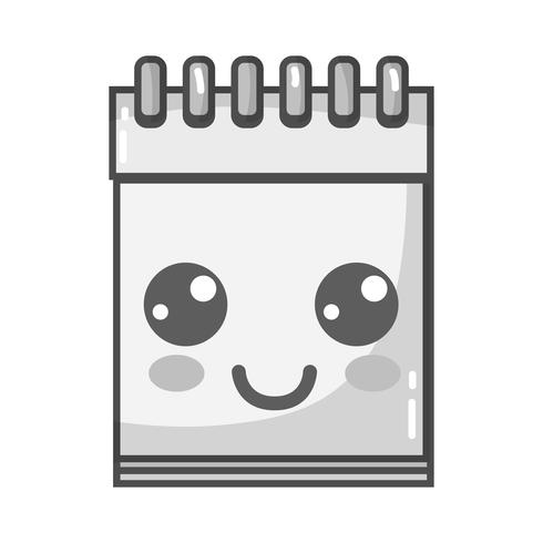 Outil de cahier heureux et mignon en niveaux de gris kawaii vecteur