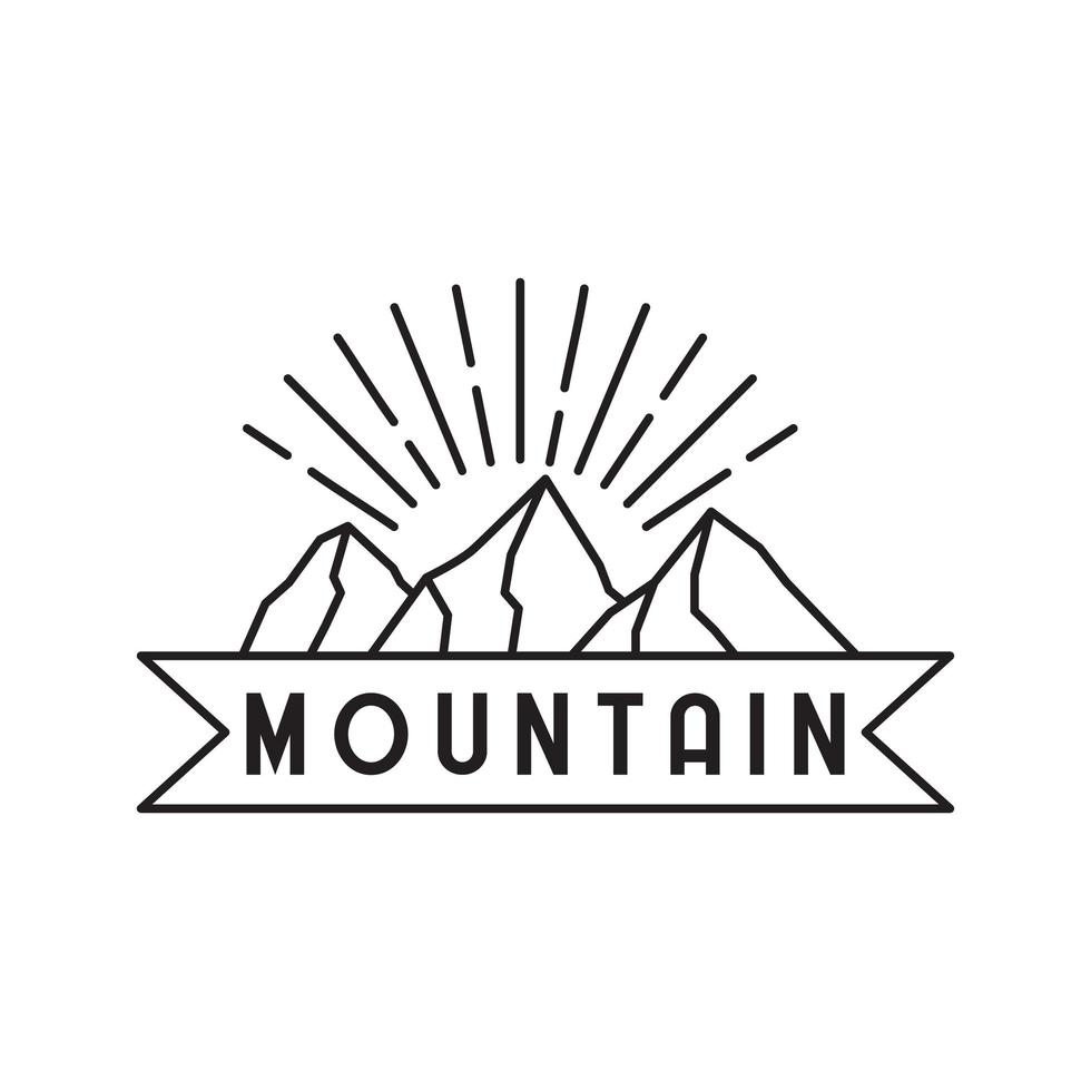 montagne dessinée à la main vintage avec création de logo soleil vecteur