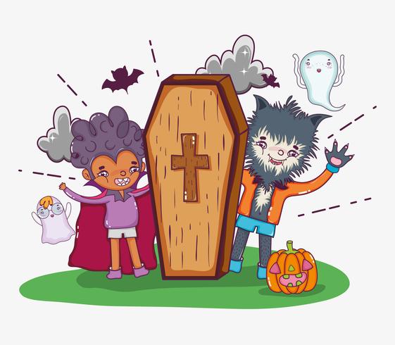 Halloween et dessins animés pour enfants vecteur