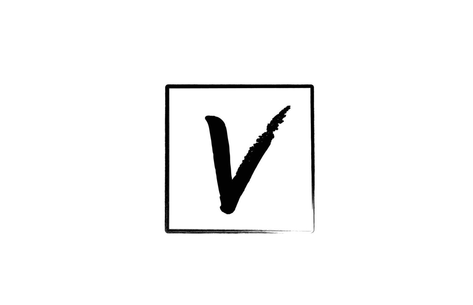 grunge v alphabet lettre logo icône avec carré. modèle de conception créative pour les entreprises et les entreprises en blanc et noir vecteur