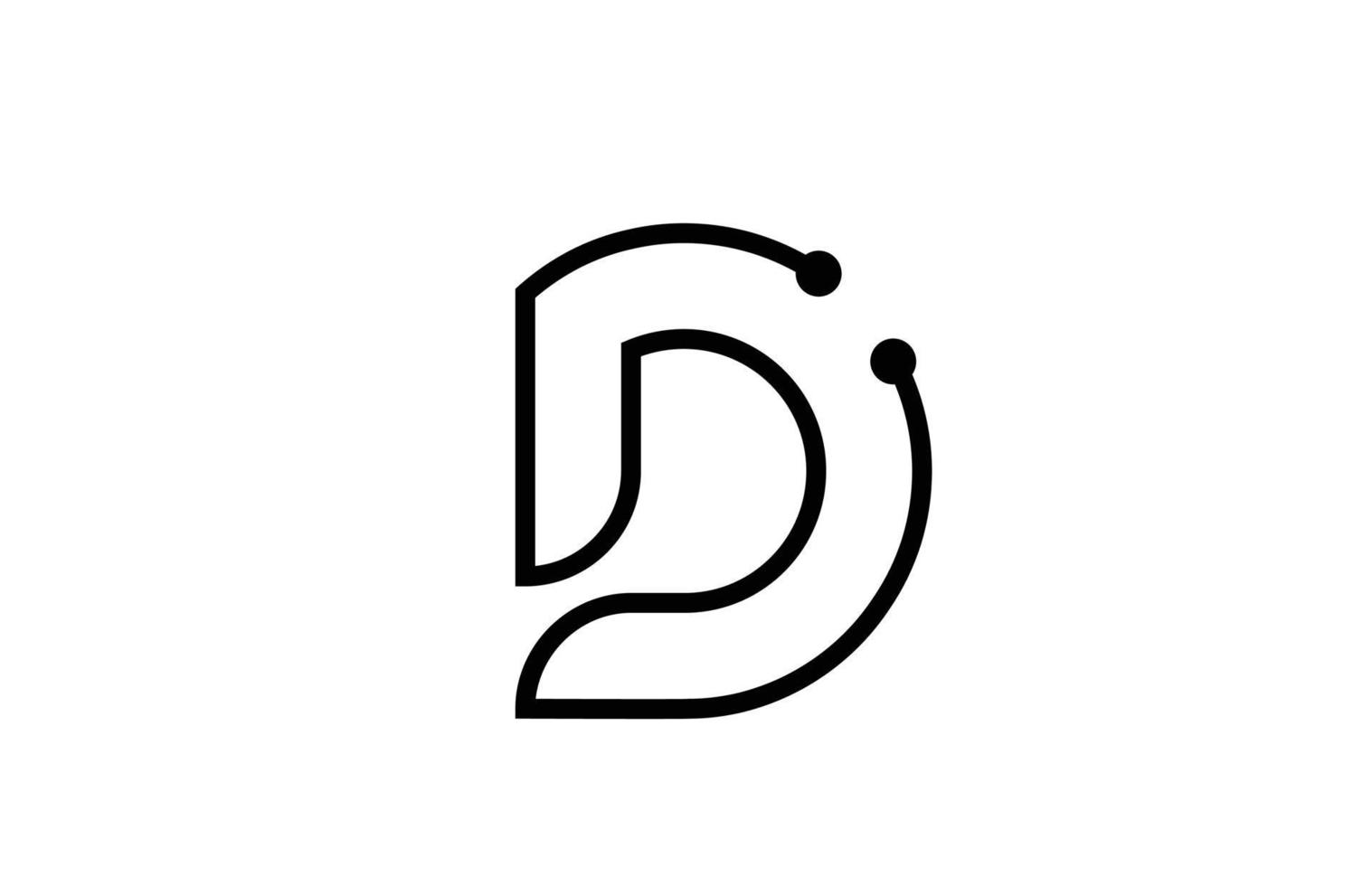 d ligne alphabet noir et blanc lettre logo icône design avec point. modèle créatif pour les entreprises et les entreprises vecteur