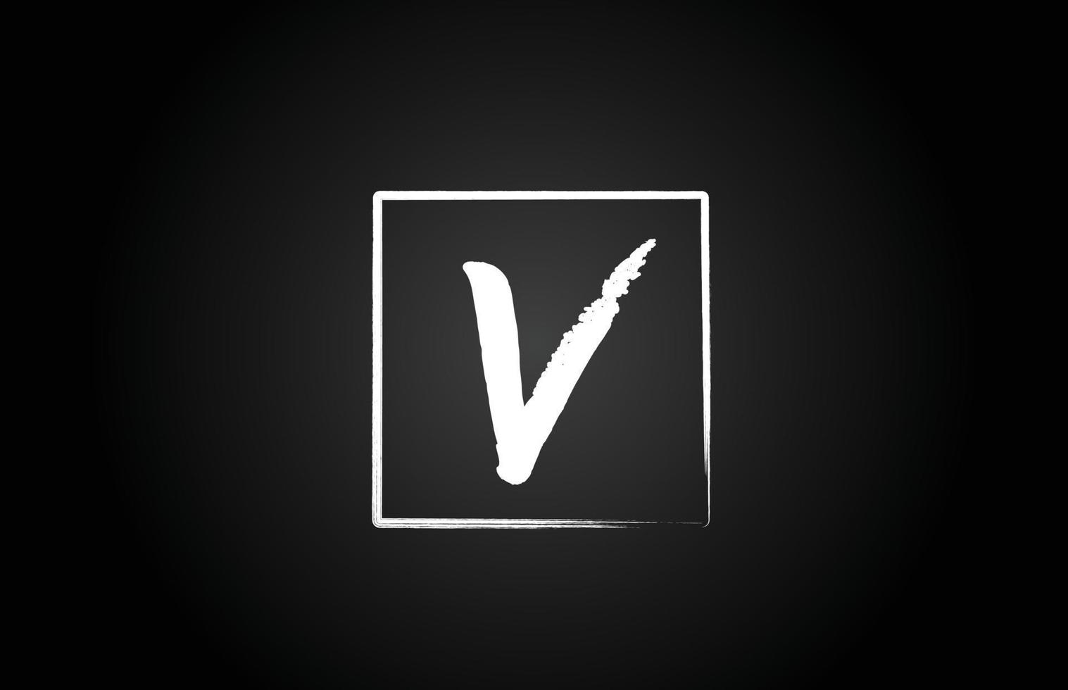 v grunge alphabet lettre logo icône avec carré. conception de modèles créatifs pour les entreprises et les entreprises en blanc et noir vecteur