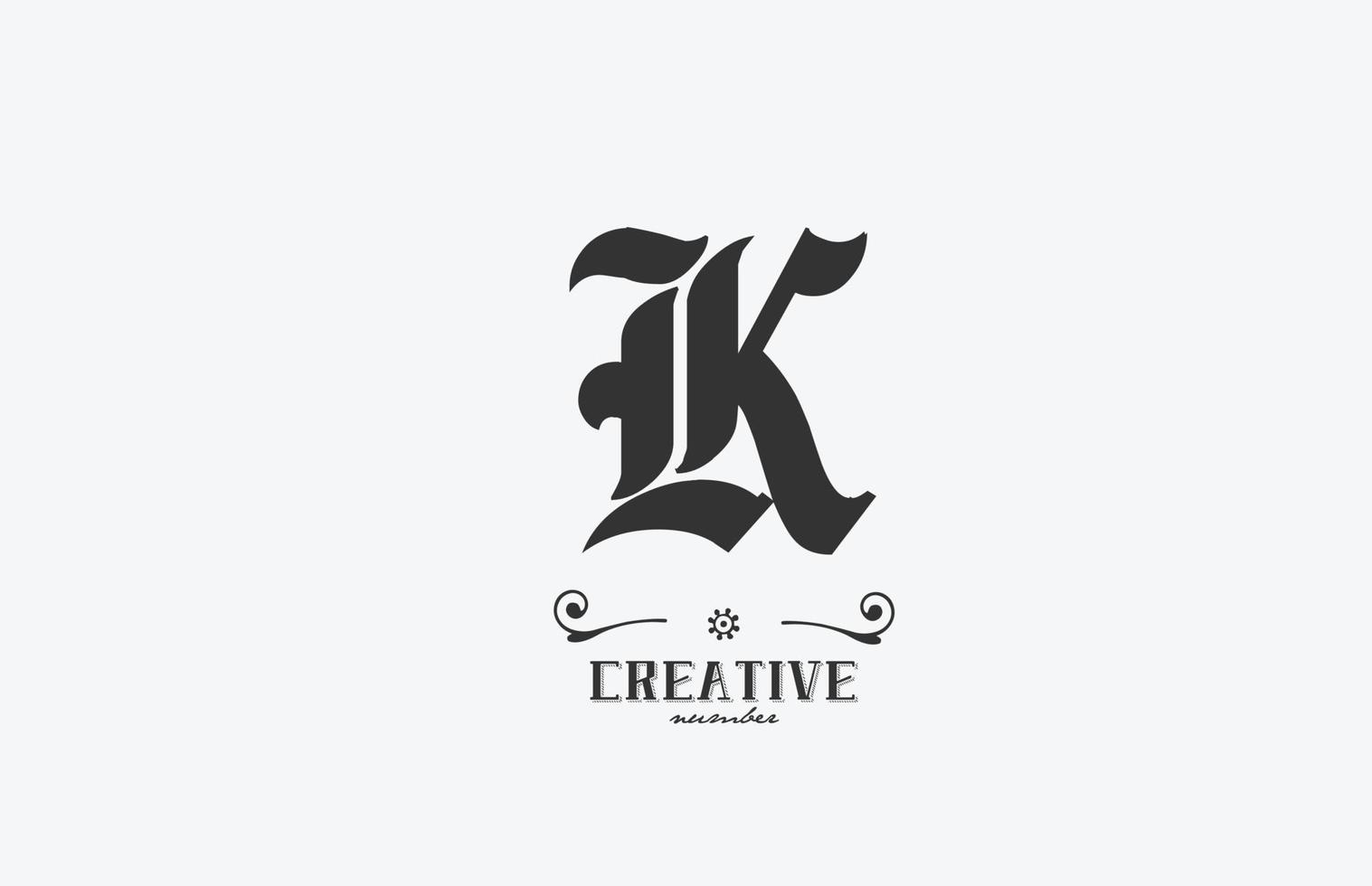 création d'icône de logo de lettre de l'alphabet k vintage. modèle créatif pour les entreprises en blanc et gris vecteur