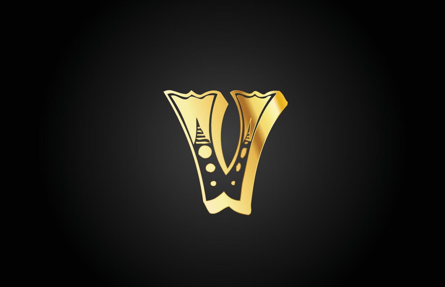 icône du logo de la lettre de l'alphabet en métal v vintage doré. modèle de conception créative pour entreprise ou entreprise vecteur