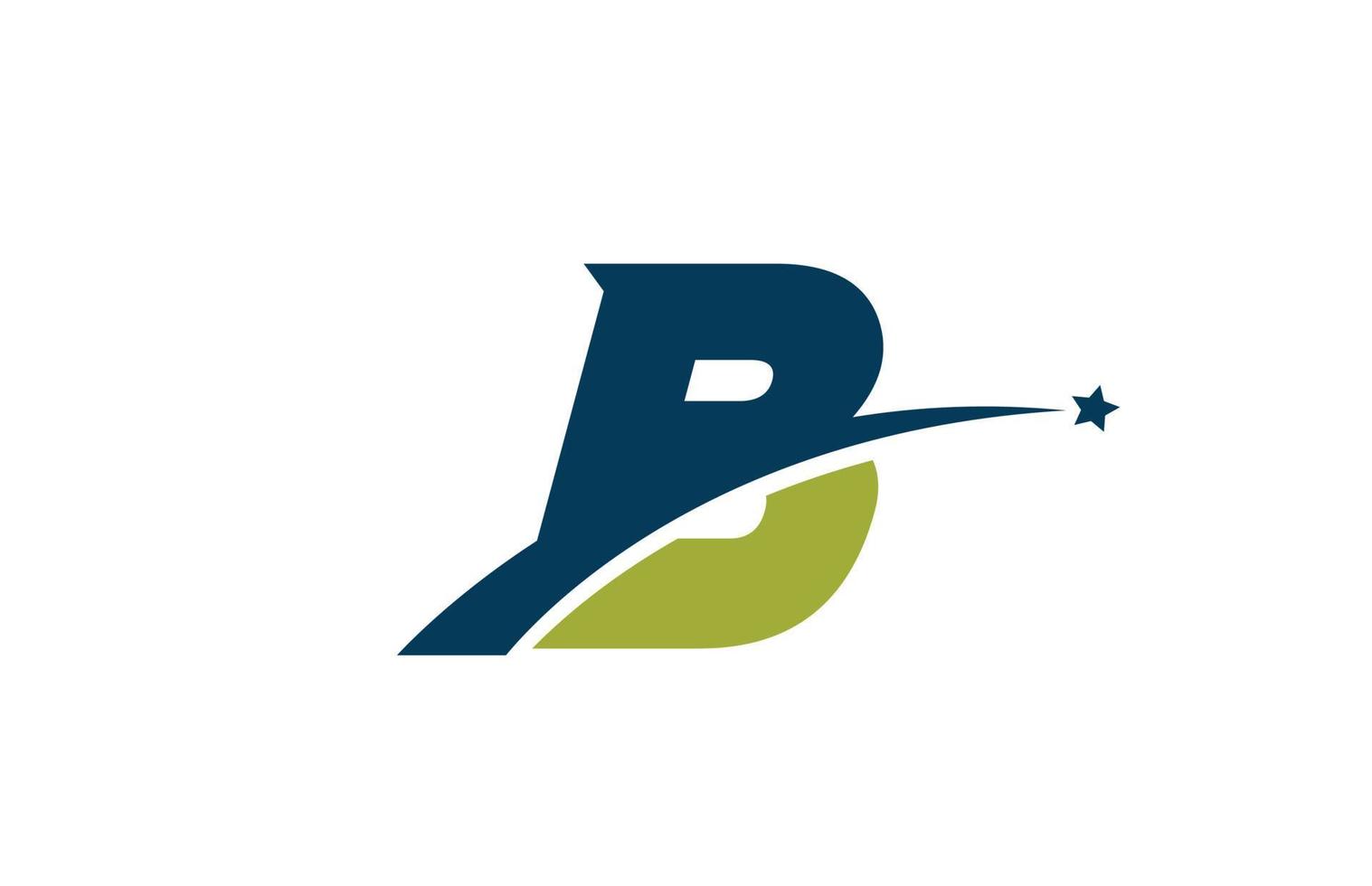 bleu vert b lettre alphabet logo icône avec étoile. design créatif pour entreprise ou entreprise avec swoosh vecteur