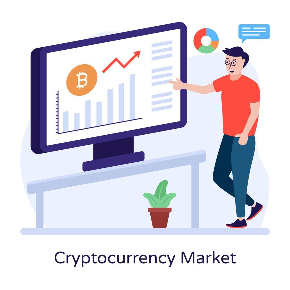 graphique de trading en ligne, illustration plate à la mode du marché de la crypto-monnaie vecteur