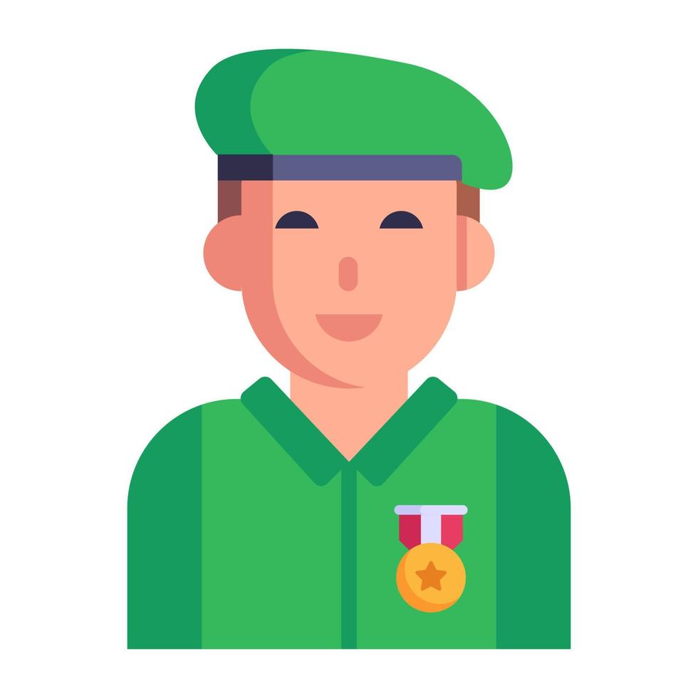 personne en uniforme militaire, icône plate du soldat vecteur