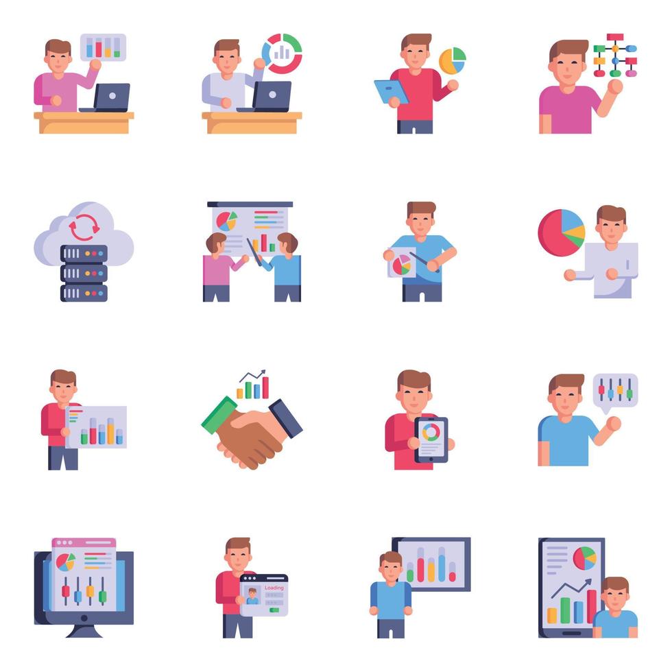 pack d'icônes plates d'analyse de données vecteur