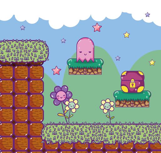 Paysages de jeux vidéo rétro pixélisés vecteur