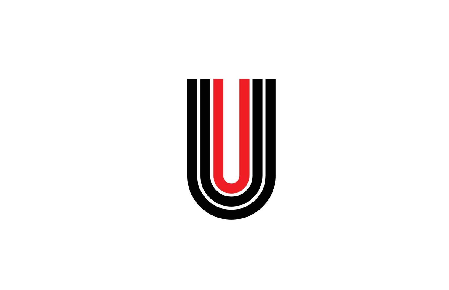 icône du logo de la lettre de l'alphabet de la ligne rouge u. modèle de conception créative pour entreprise et entreprise en blanc et noir vecteur