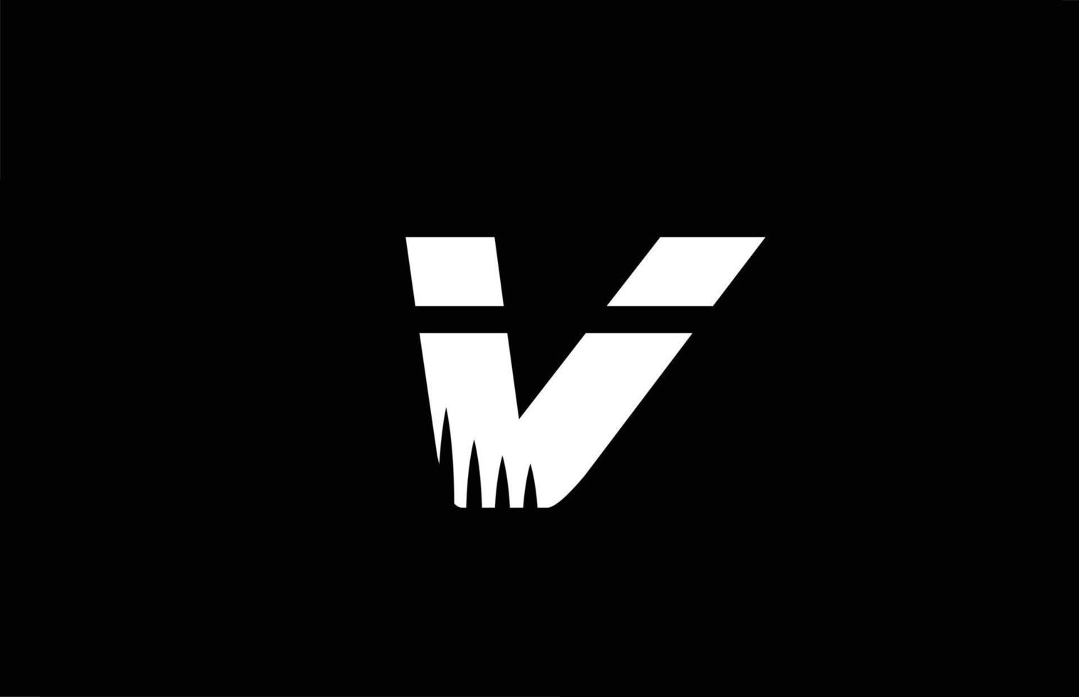v icône de logo de lettre d'alphabet noir et blanc avec la conception de pointes. modèle créatif pour entreprise et entreprise vecteur