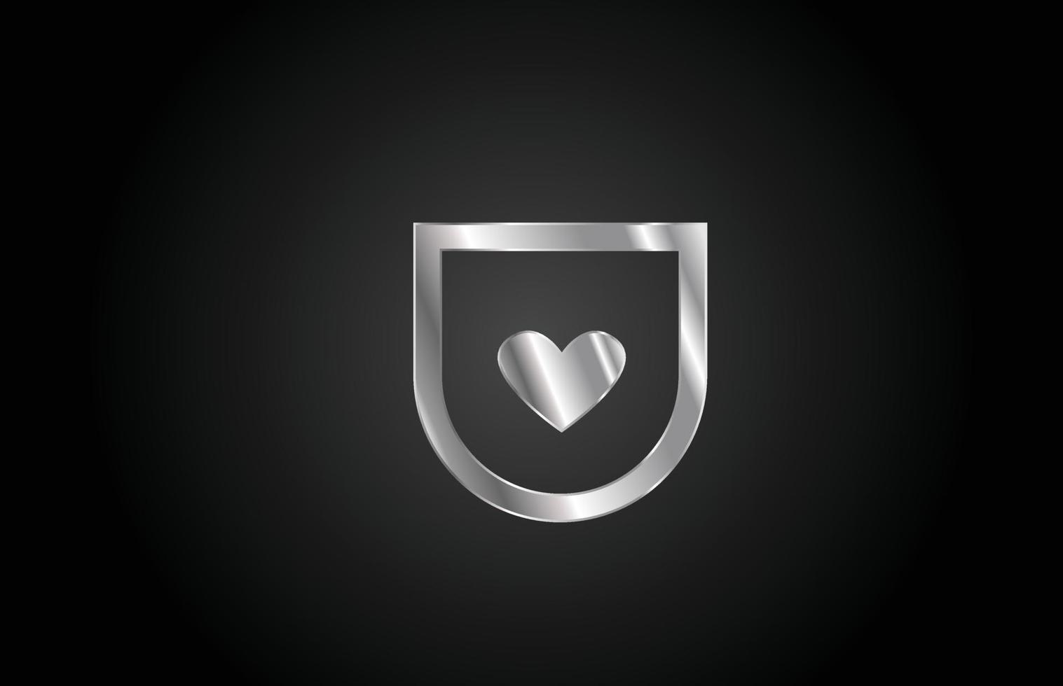 métal u amour coeur alphabet lettre icône logo design. modèle créatif pour entreprise ou entreprise vecteur