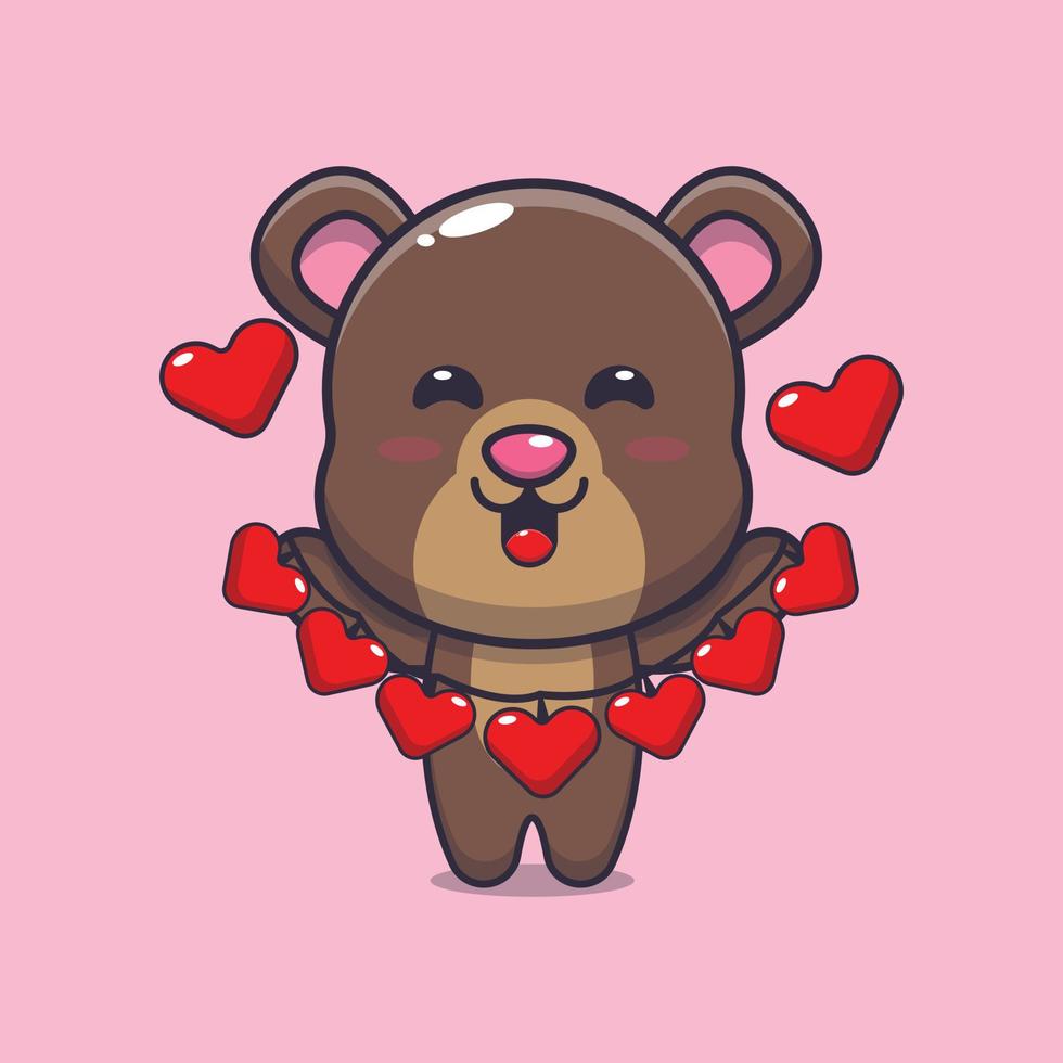 illustration de personnage de dessin animé de mascotte d'ours mignon à la saint valentin vecteur