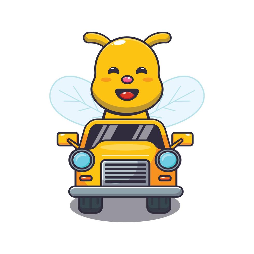 mignon, abeille, mascotte, dessin animé, caractère, monter, sur, voiture vecteur