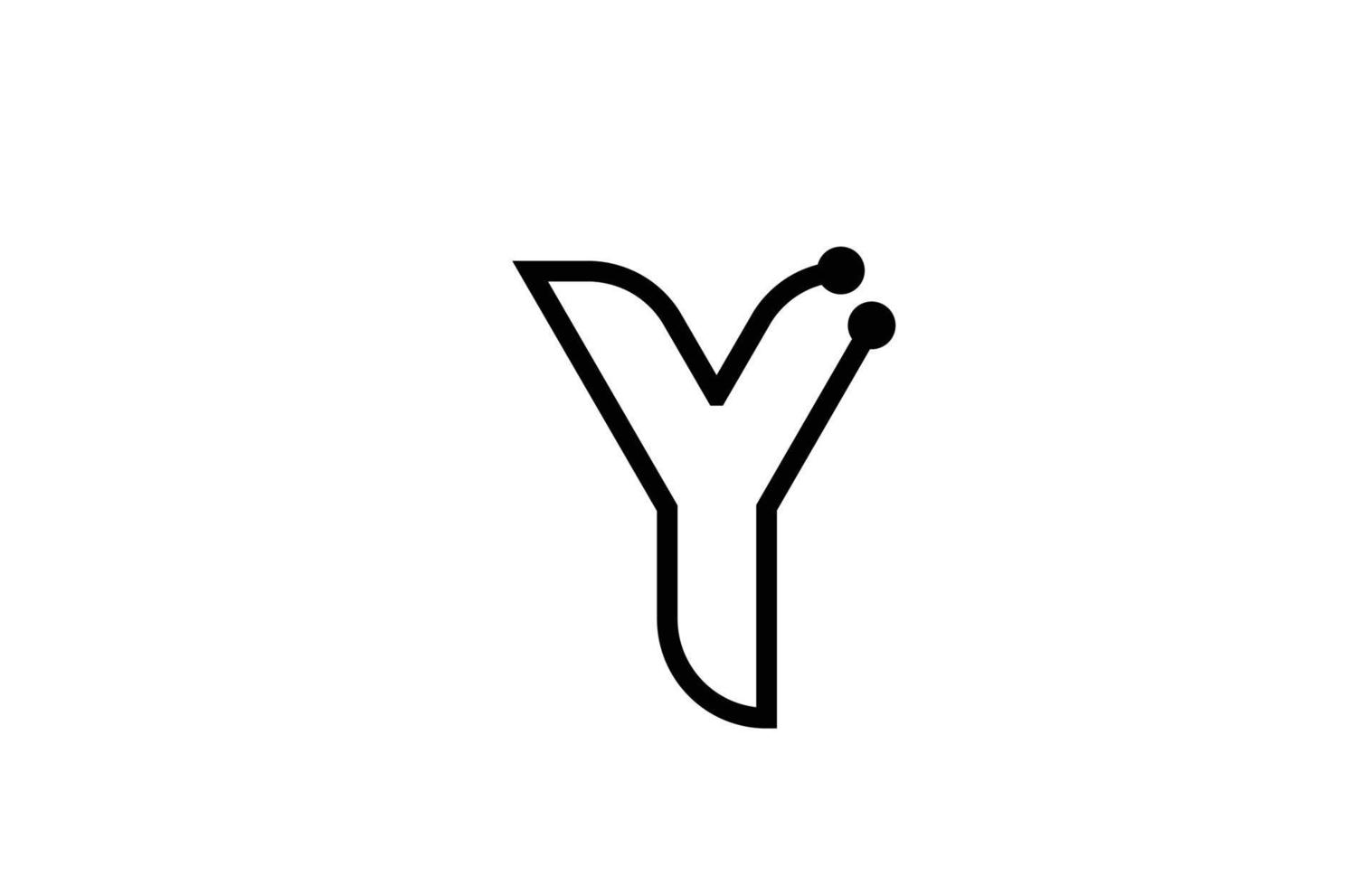 y ligne noir et blanc alphabet lettre logo icône design avec point. modèle créatif pour les entreprises et les entreprises vecteur