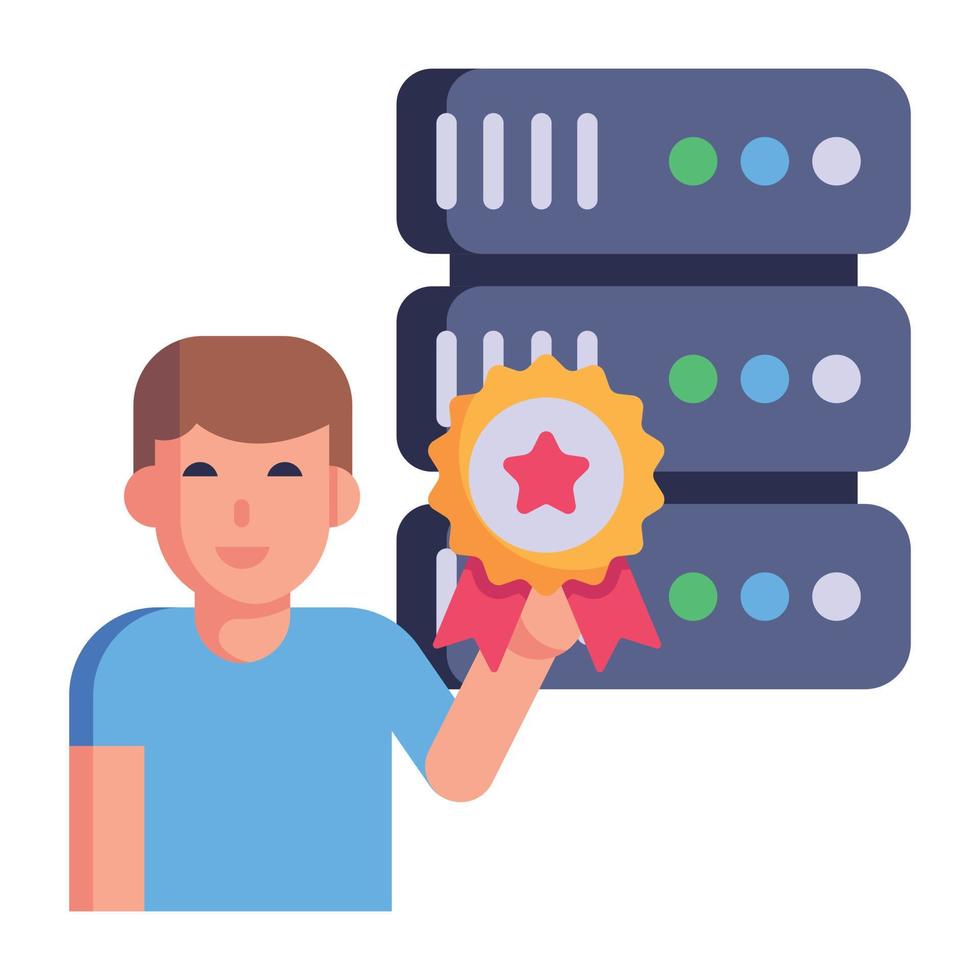 badge serveur et étoile, icône plate de la qualité de la base de données vecteur