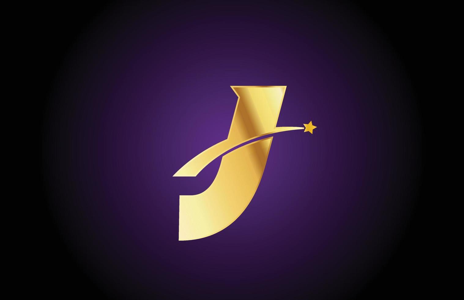 icône du logo de la lettre de l'alphabet j or doré avec étoile. design créatif pour entreprise ou entreprise avec swoosh vecteur
