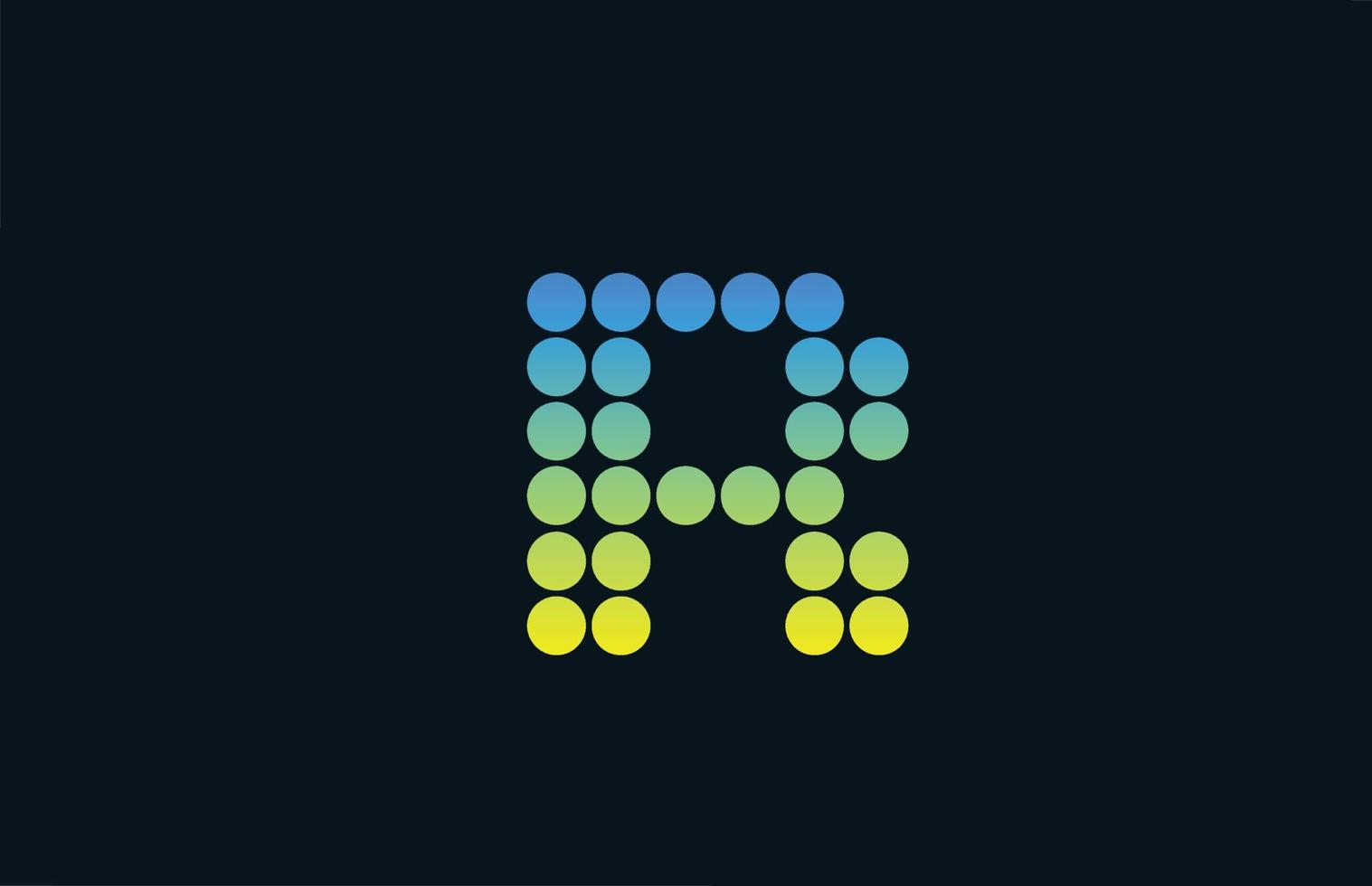 point r vert jaune lettre alphabet logo icône design. modèle créatif pour les entreprises et les entreprises vecteur