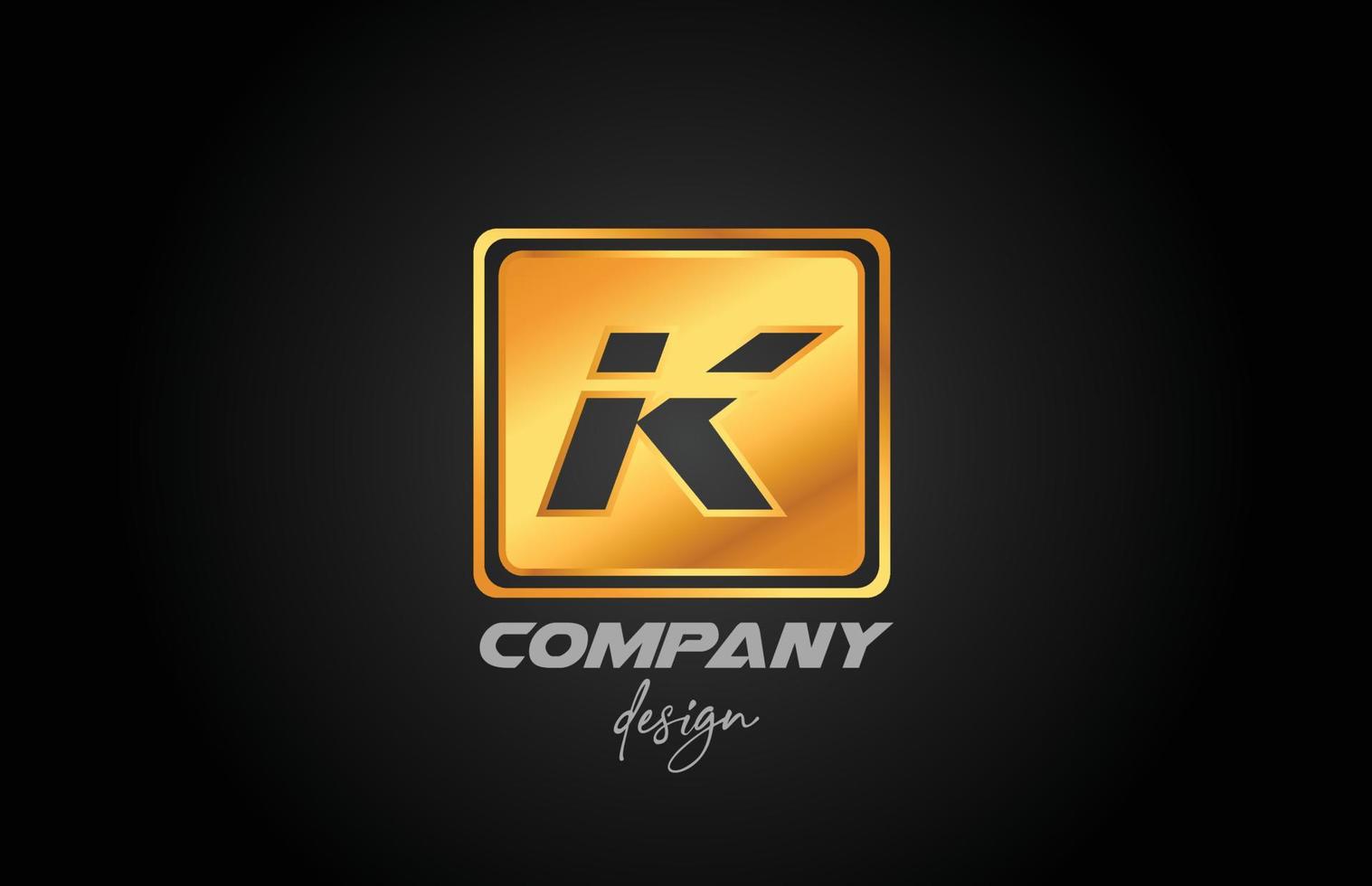 k or métal doré lettre alphabet logo icône avec un design carré. modèle créatif pour les entreprises et les entreprises vecteur